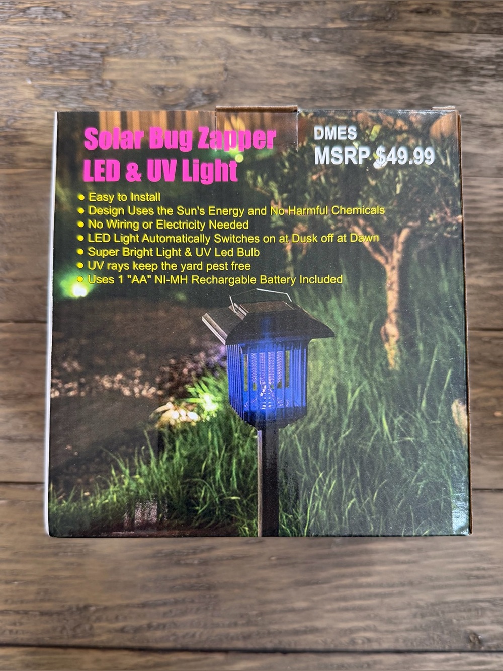 Solar Rechargeable LED UV Bug Zapper Outdoor Lamp for Mosquitoes, Black
